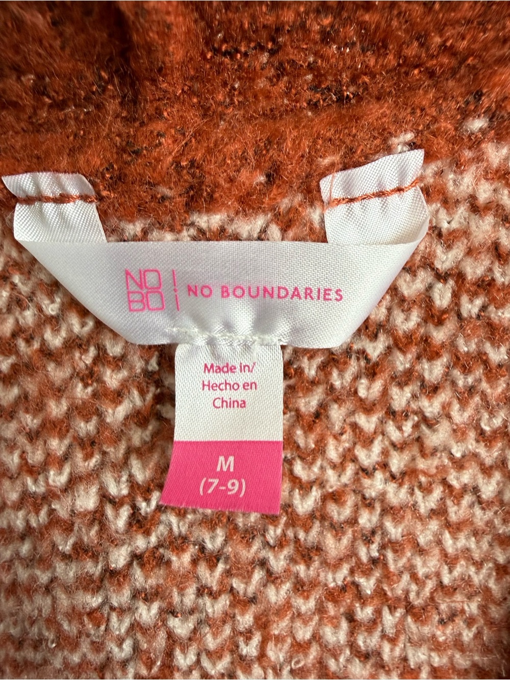 No Boundaries Rust & Cream Open-Front Patterned Cardigan - Picture 3 of 4